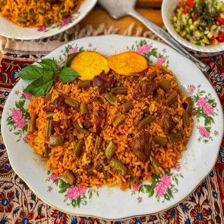 لوبیا پلو با گوشت